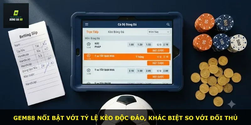GEM88 nổi bật với tỷ lệ kèo độc đáo, khác biệt so với đối thủ